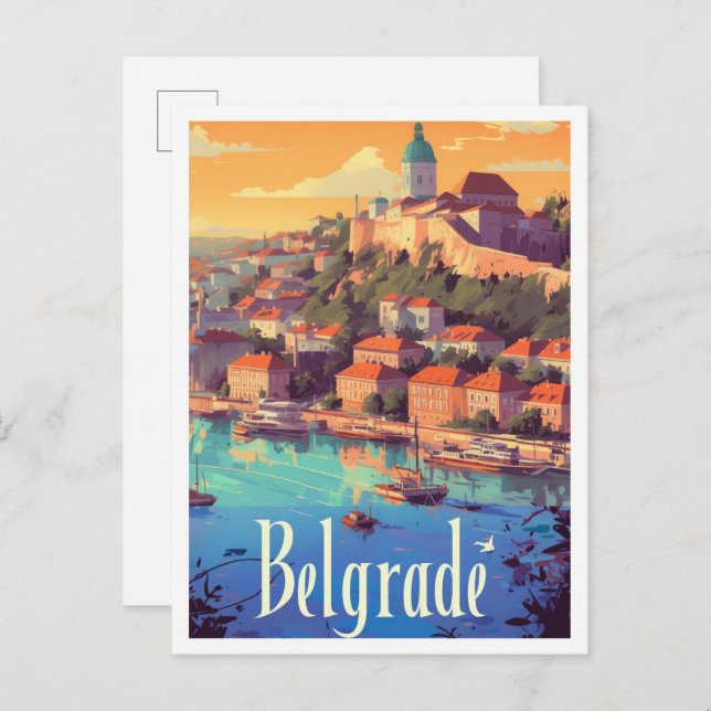 Belgrad Serbia Art Vintage Travel Illustration Postkarte (Vorne/Hinten)