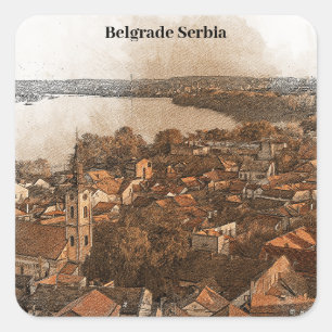 Belgrad Serbia Skyline Panorama View Quadratischer Aufkleber