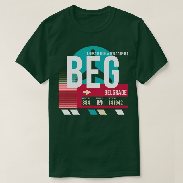 Belgrad Serbien BEG Airport Code Gepäckmarke T-Shirt (Design vorne)