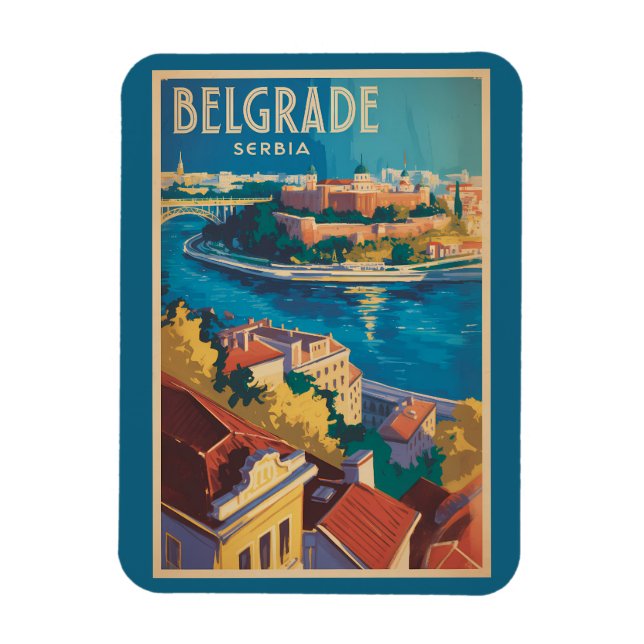 Belgrad Serbien Fluss Illustration Reise Kunst Magnet (Vertikal)