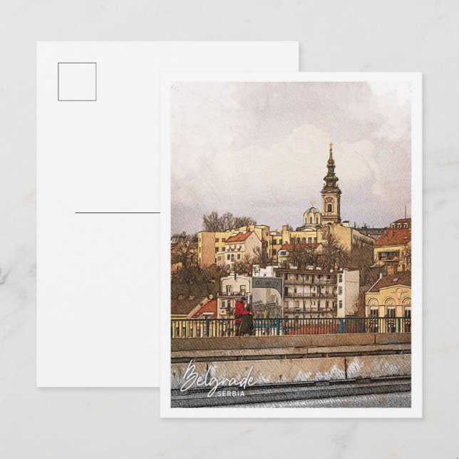 Belgrad Serbien Schöne Farbstift-Landschaft Postkarte (Vorne/Hinten)