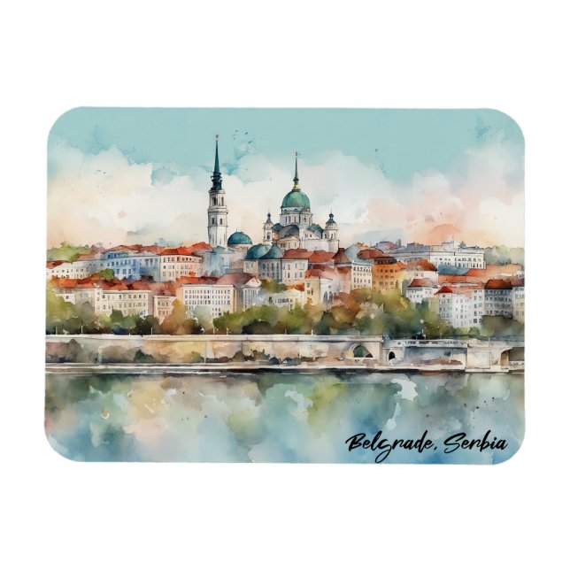 Belgrad Serbien Silhouette Aquarellmalerei Magnet (Horizontal)