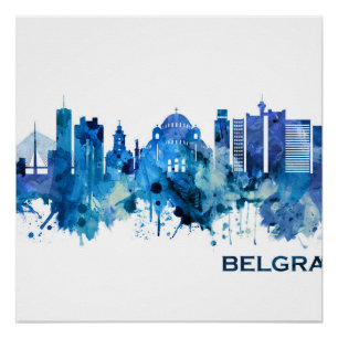 Belgrad Serbien Skyline Blue Poster