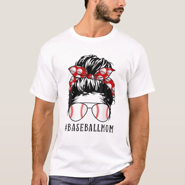 Belichtete Baseball Mama Messy Bun Player Mama Mut T-Shirt (Vorderseite)