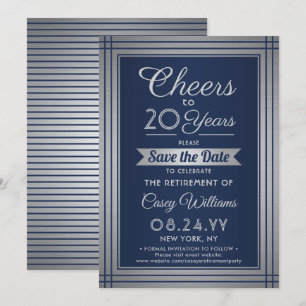 Beliebige Zahl Ruhestandsparty Prost Navy Blau Save The Date