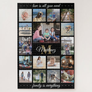 Beliebige Zitat-Familien-Foto-Collage in Gold-Schw Puzzle