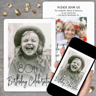 Beliebiger Geburtstag 2 Foto Chic Stylische Typogr Einladung