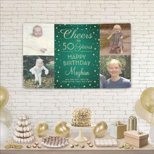 Beliebiger Geburtstag Prost Gebürstet Grün und Gol Banner