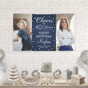 Beliebiger Geburtstag Prost Konfetti Navy & Weiß 2 Banner