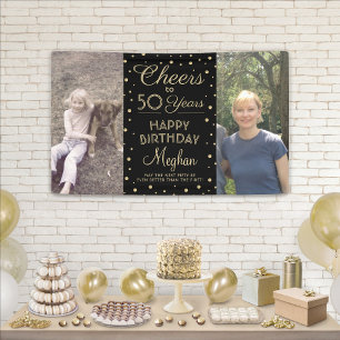 Beliebiger Geburtstag Prost Schwarz & Gold Konfett Banner