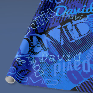 Beliebiger Name Anpassbarer Kreativer Blau Geschenkpapier