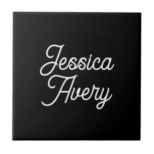 Beliebiger Name Elegantes Vintage-Weiß-Schriftb Fliese