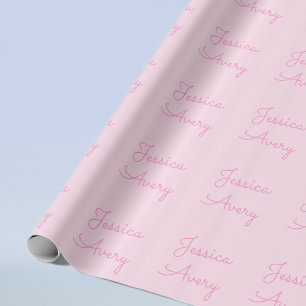 Beliebiger Name Süße rosa Kursivschrift Geschenkpapier