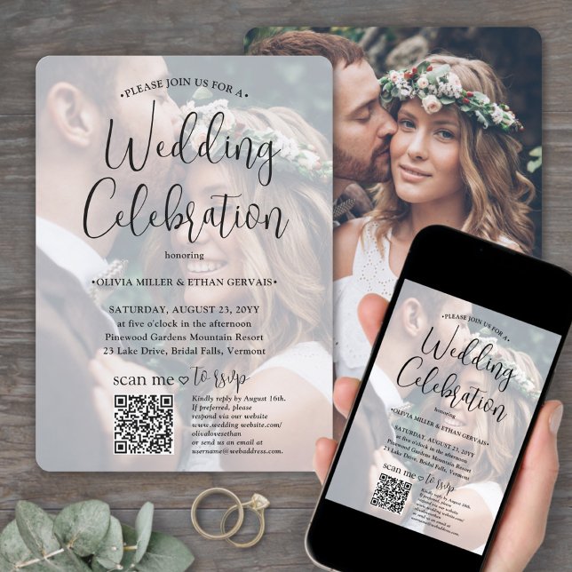 beliebiges Texttrendy Script & Foto QR UAWG Weddin Einladung (Von Creator hochgeladen)