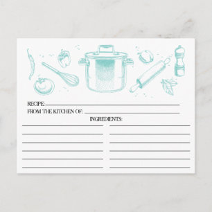 Beliebte Blue Sketched Kitchen Tools Rezept Karten