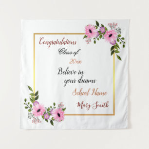 Beliebte Florale Anpassung Weiß Pink Wandteppich