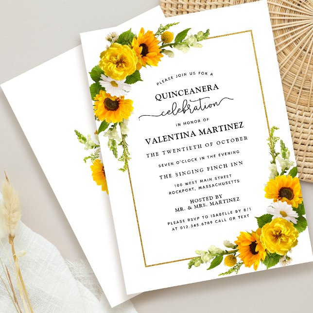 Beliebte Gelbblütenblüte Quinceanera Einladung (Wow your guests with this elegant sunflower invitation! )