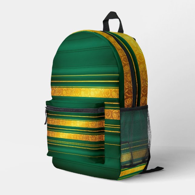 Beliebte Green Gold Luxury Linen Texture Collectio Bedruckter Rucksack (Rückseitige Ecke Rechts)