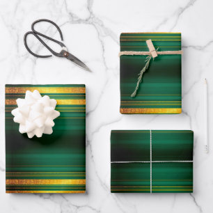 Beliebte Green Gold Luxury Linen Texture Collectio Geschenkpapier Set