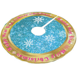 Beliebter Snowflake Gold Glitzer Blue Polyester Weihnachtsbaumdecke