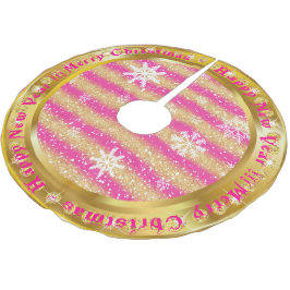 Beliebter Snowflake Gold Glitzer Pink Polyester Weihnachtsbaumdecke