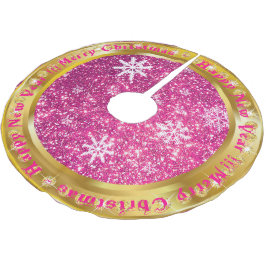 Beliebter Snowflake Gold Glitzer Pink Polyester Weihnachtsbaumdecke