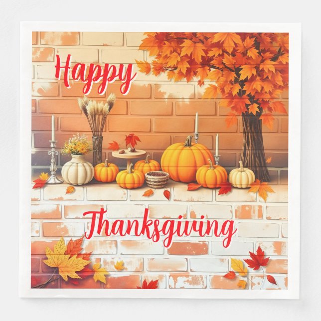 Beliebtes Glück Thanksgiving Schöner Fall Serviette (Vorderseite)