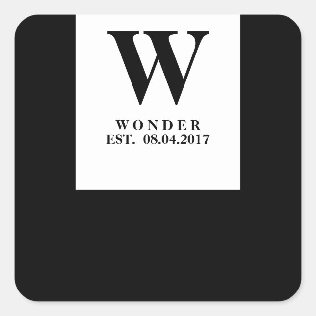 Beliebtes Monogramm schwarze minimalistische Hochz Quadratischer Aufkleber (Vorderseite)