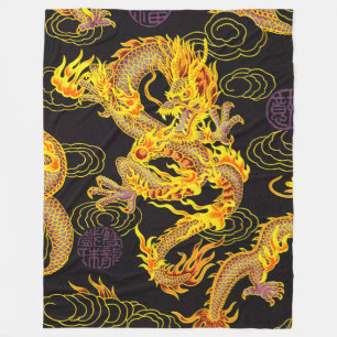 Beliebteste Golden Chinese Kaiser Dragon Fantasy Fleecedecke