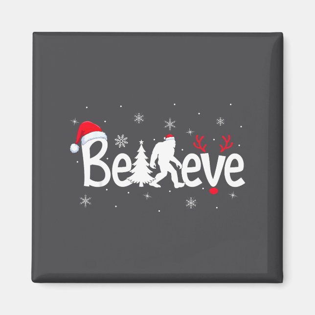 Believe Bigfoot Sasquatch Reindeer Santa Hat Merry Magnet (Vorne)