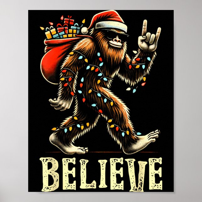 Believe Bigfoot Sasquatch Santa Reindeer Christmas Poster (Vorne)