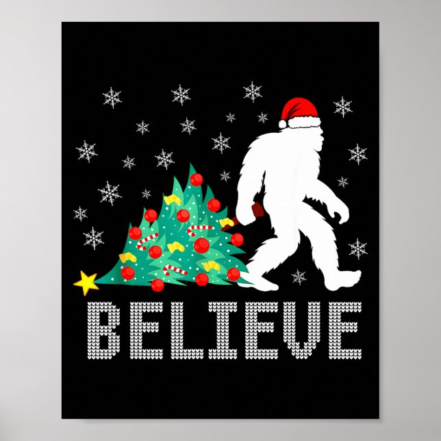 Believe Bigfoot Sasquatch Santa Reindeer Christmas Poster (Vorne)