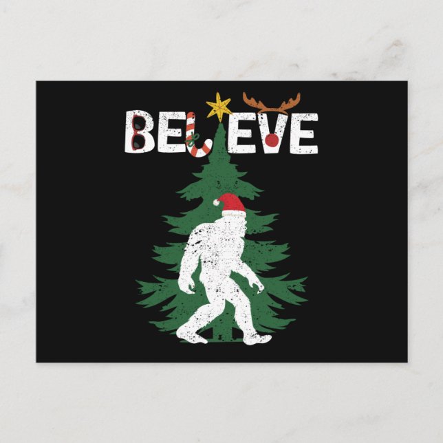 Believe Bigfoot Sasquatch Yeti Christmas Hat Postkarte (Vorderseite)