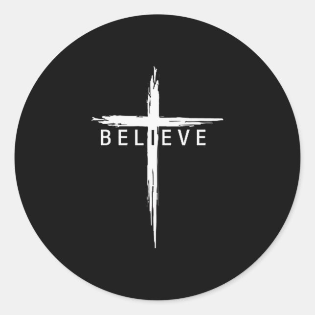 Believe Christian Cross Jesus Christ Christians Me Runder Aufkleber (Vorderseite)