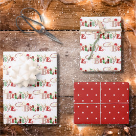 BELIEVE Christmas Spirit Festivals Niedliche Typog Geschenkpapier Set