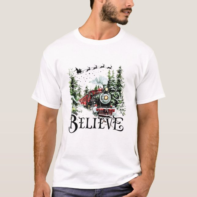 Believe Christmas Train | Vintage Holiday Steam T-Shirt (Vorderseite)