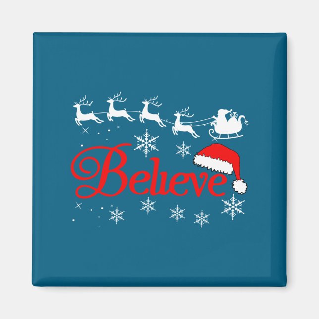 Believe Christmas Xmas Santa Family Pajamas Holida Magnet (Vorne)