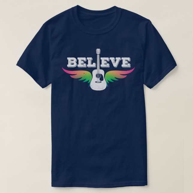 Believe Colorful Guitar Wings Dreadnought Style Ac T-Shirt (Design vorne)