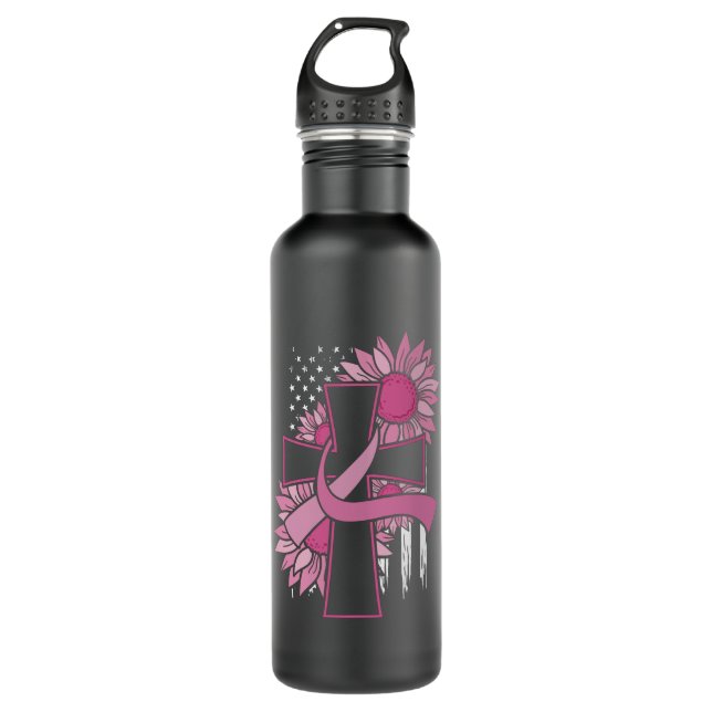Believe Cross Christian Breast Cancer Awareness Edelstahlflasche (Vorderseite)