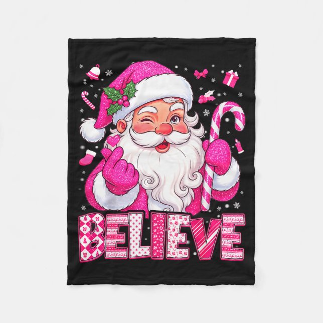 Believe Cute Nk Santa Candy Cane Christmas Xmas Gi Fleecedecke (Vorderseite)