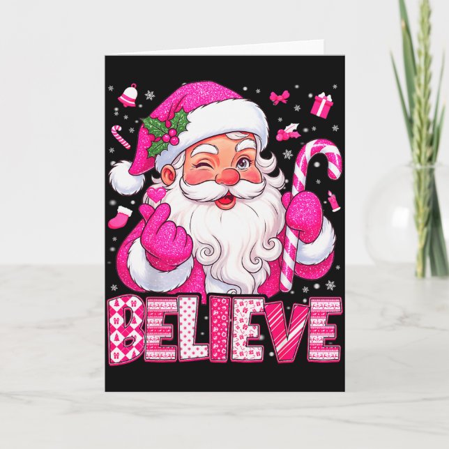 Believe Cute Nk Santa Candy Cane Christmas Xmas Gi Karte (Vorderseite)