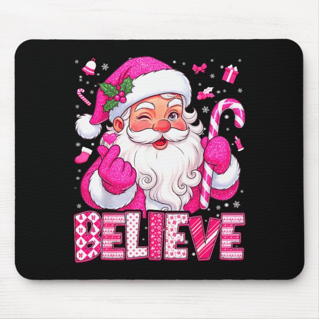 Believe Cute Nk Santa Candy Cane Christmas Xmas Gi Mousepad (Vorne)