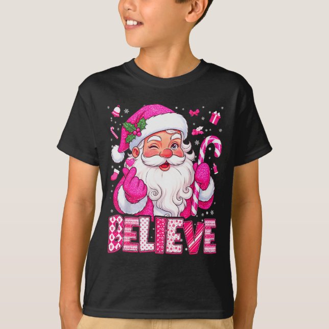 Believe Cute Nk Santa Candy Cane Christmas Xmas Gi T-Shirt (Vorderseite)