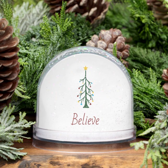 Believe Evergreen Tree Modern Christmas Schneekugeln (Winter)