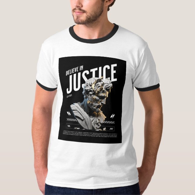 "Believe in Justice" Modern Marble Statue T-Shirt  (Vorderseite)