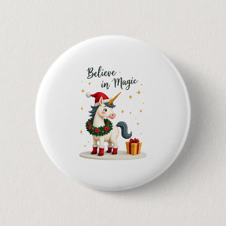 Believe in Magic Festive Unicorn wearing a Christm Button