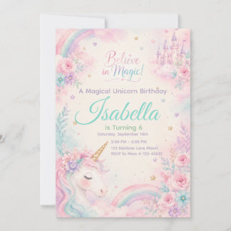 Believe In Magic Unicorn Invitation Editable Einladung