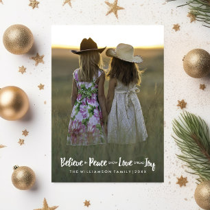 Believe in Peace Love Joy Christmas Holiday Photo Feiertagskarte