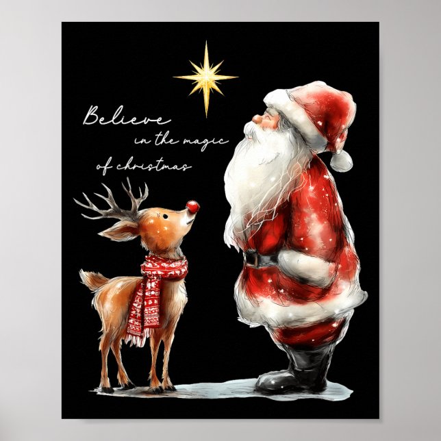 Believe In The Magic Of Christmas Reindeer Holiday Poster (Vorne)