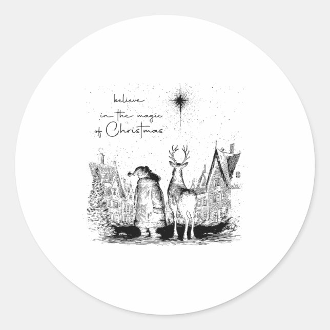 Believe In The Magic Of Christmas Santa Reindeer X Runder Aufkleber (Vorderseite)